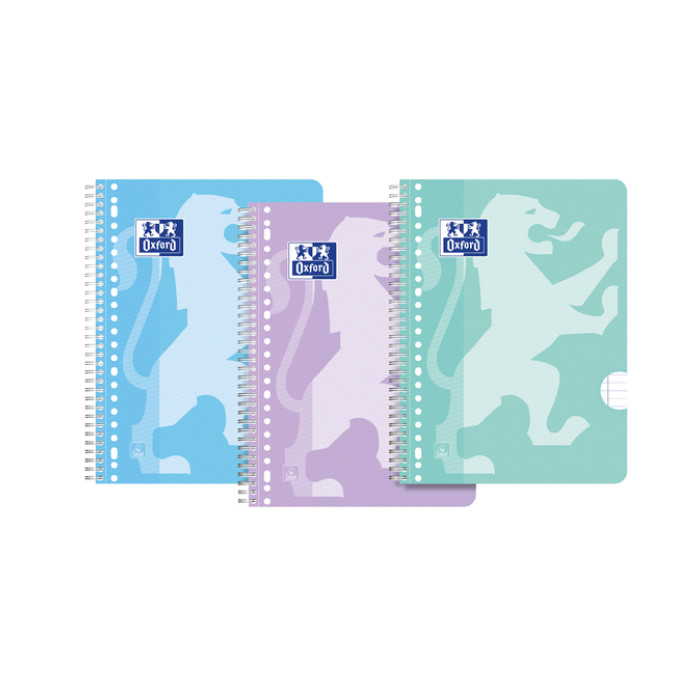 Collegeblok Oxford School A4+ lijn 23-gaats 160 pagina's 80gr pastel assorti 3 stuks