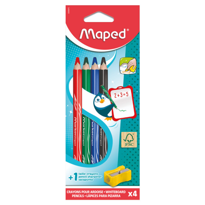 Whiteboardpotlood Maped Marker'Peps inclusief slijper set à 4 kleuren
