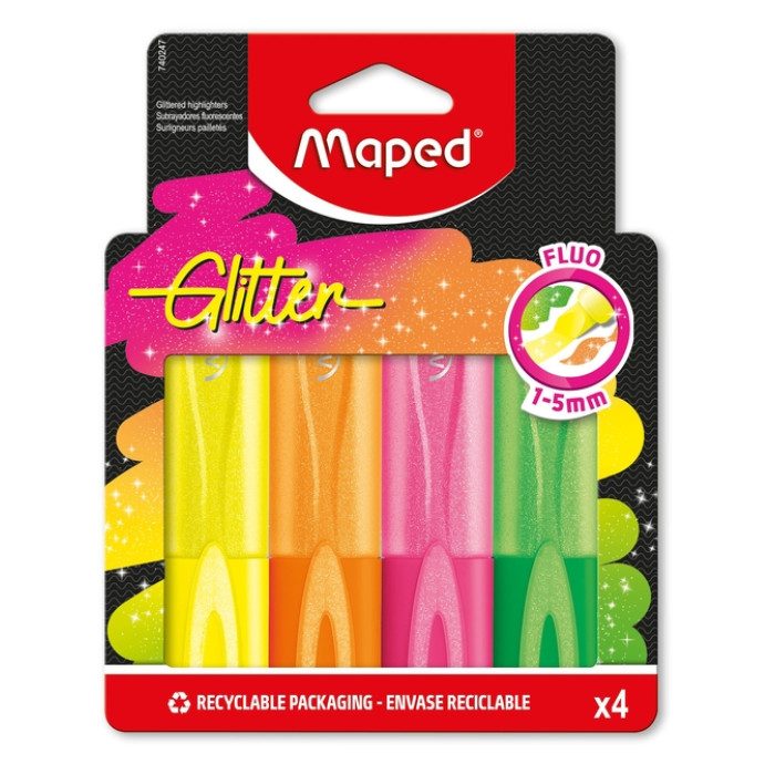 Markeerstift Maped Glitter set à 4 fluoriserende kleuren