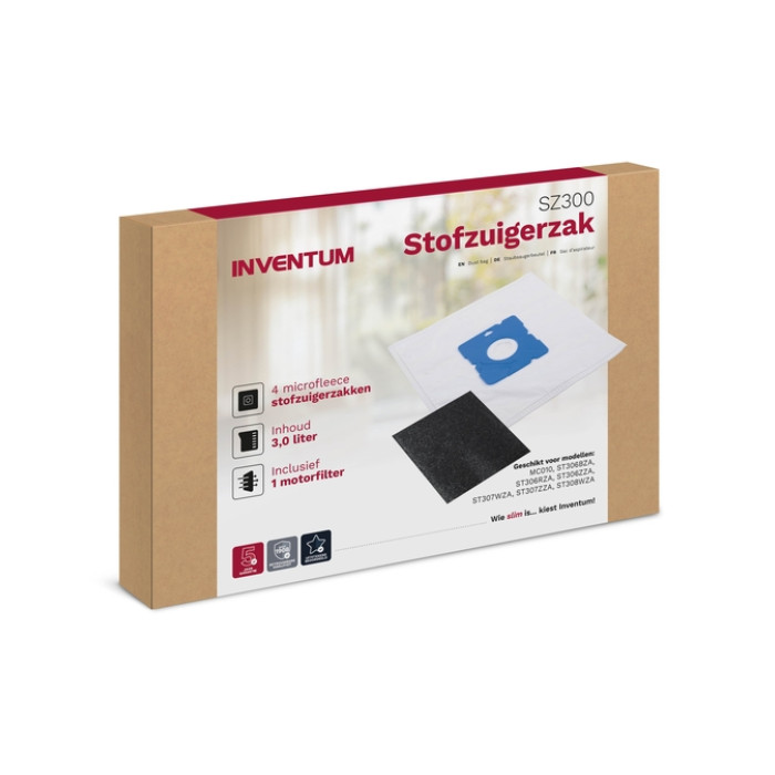 Stofzuigerzak Inventum 3l set van 4 zakken + motorfilter