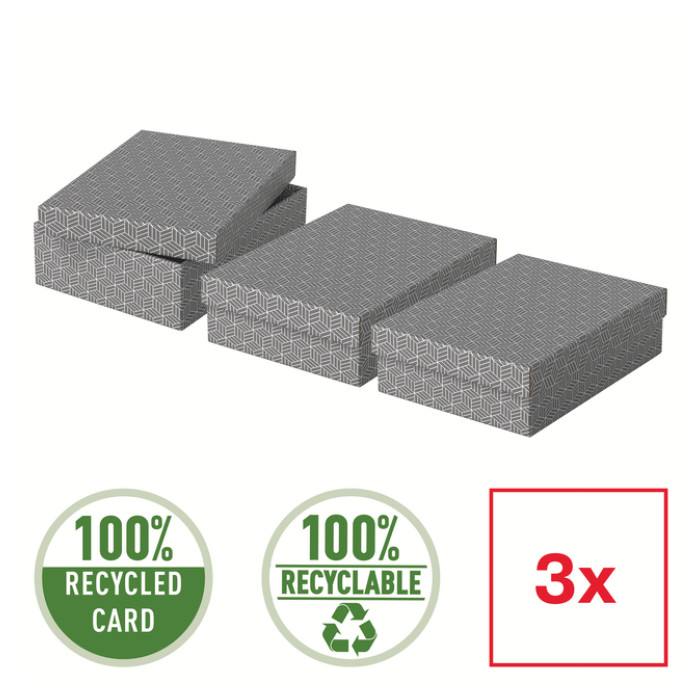 Opberg- en geschenkdoos Esselte home middelgroot 265x100x360mm grijs 3 stuks