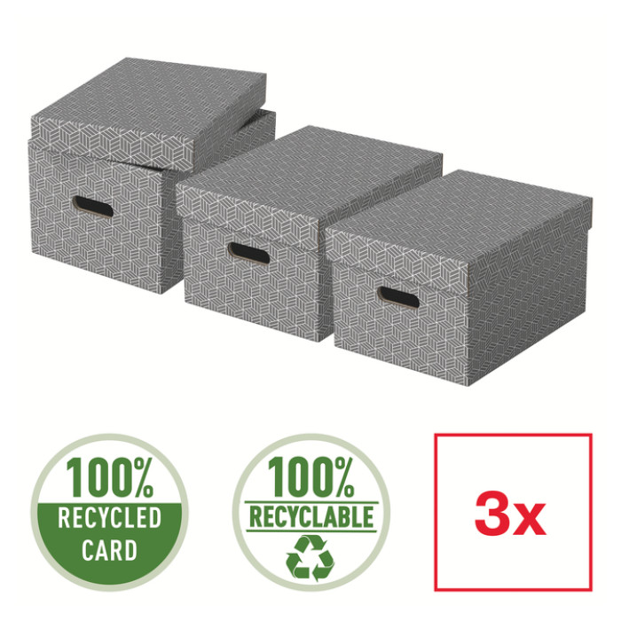 Opbergdoos Esselte home middelgroot 265x205x365mm grijs 3 stuks