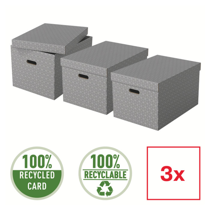 Opbergdoos Esselte home groot 355x305x510mm grijs 3 stuks