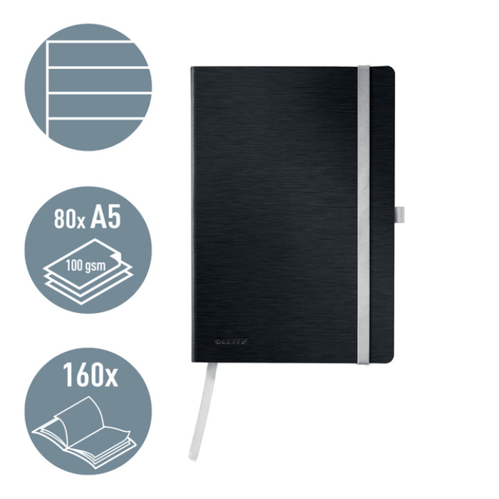 Notitieboek Leitz Style A5 lijn 160 pagina's 100gr zwart