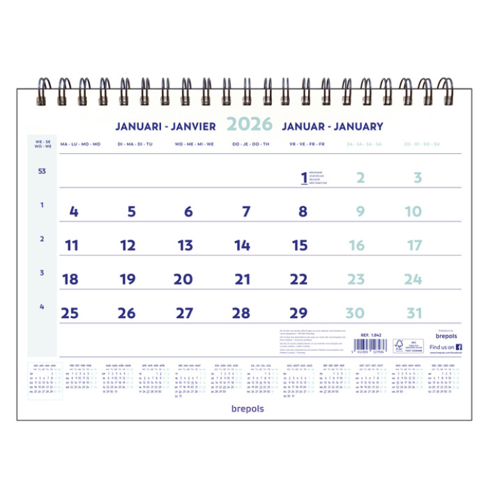 1-Maandskalender 2026 Brepols 43x31.5cm