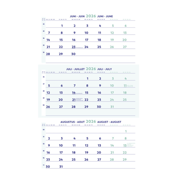 3-Maandkalender 2026 Brepols 30x60cm
