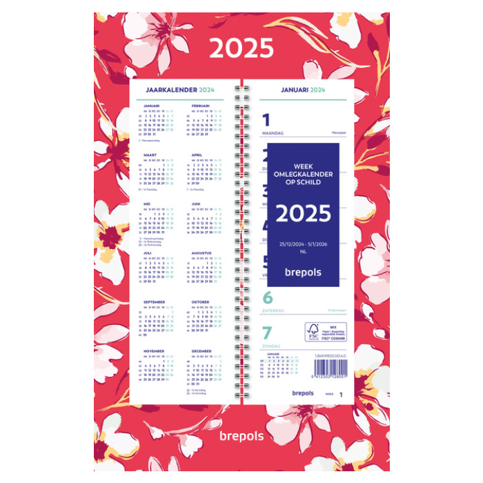 Weekkalender 2026 Brepols 190x130 7dagen/1pagina spiraal Fantasie assorti