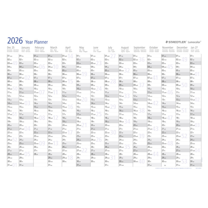 Jaarplanner 2026 Staedtler Lumocolor 84x60cm oprolbaar