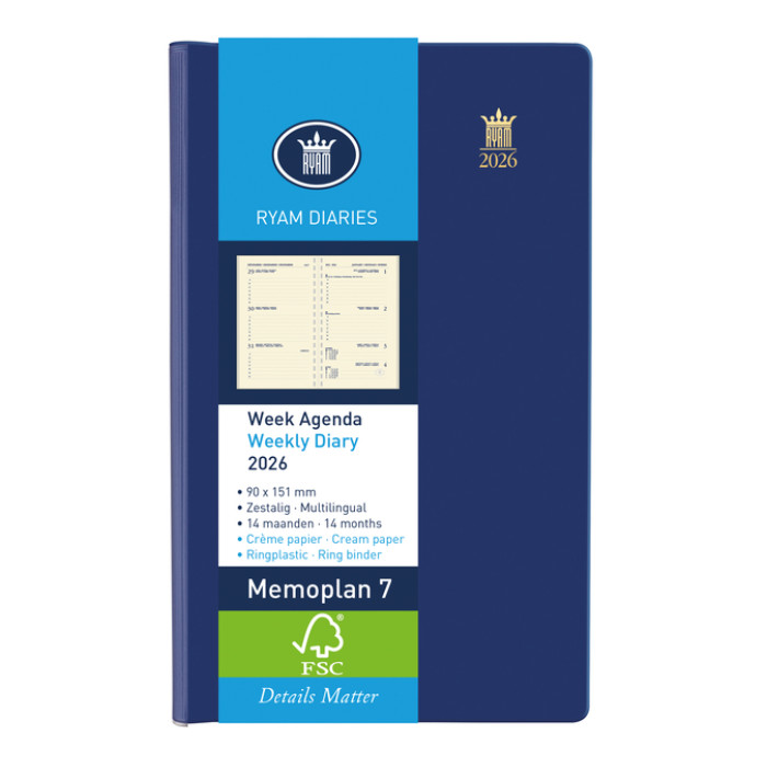 Agenda 2026 Ryam Memoplan 7 Suprema 7dagen/2pagina's ringplastic assorti