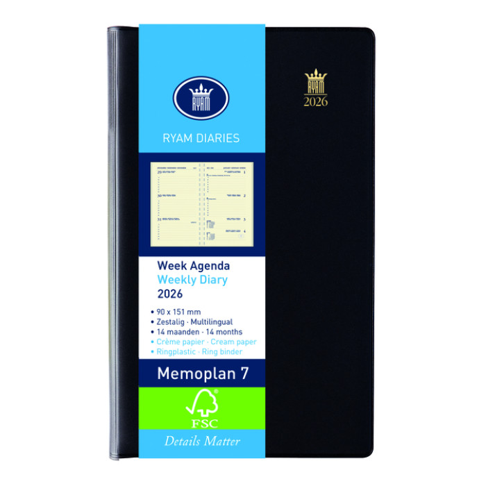 Agenda 2026 Ryam Memoplan 7 Suprema 7dagen/2pagina's ringplastic assorti