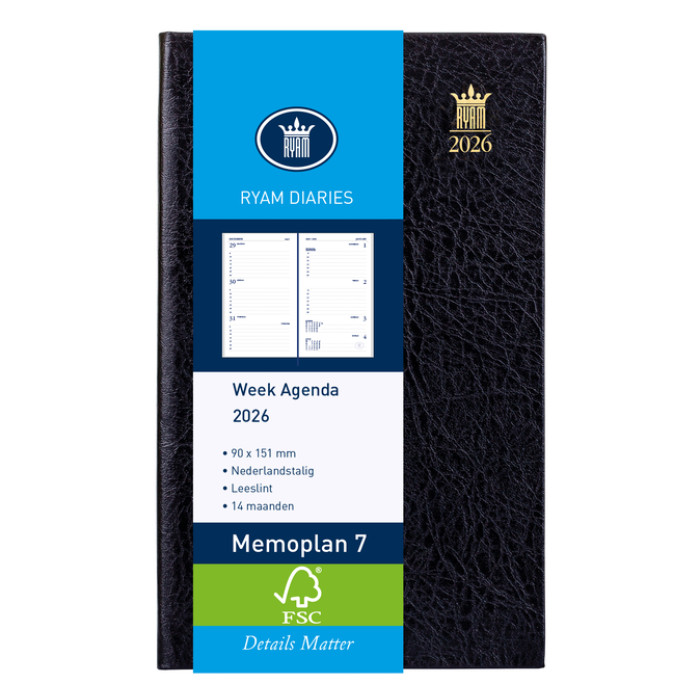 Agenda 2026 Ryam Memoplan 7 Suprema 7dagen/2pagina's zwart