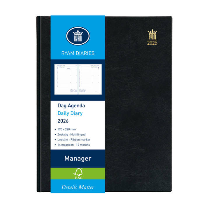 Agenda 2026 Ryam Manager Mundior 1dag/1pagina zwart