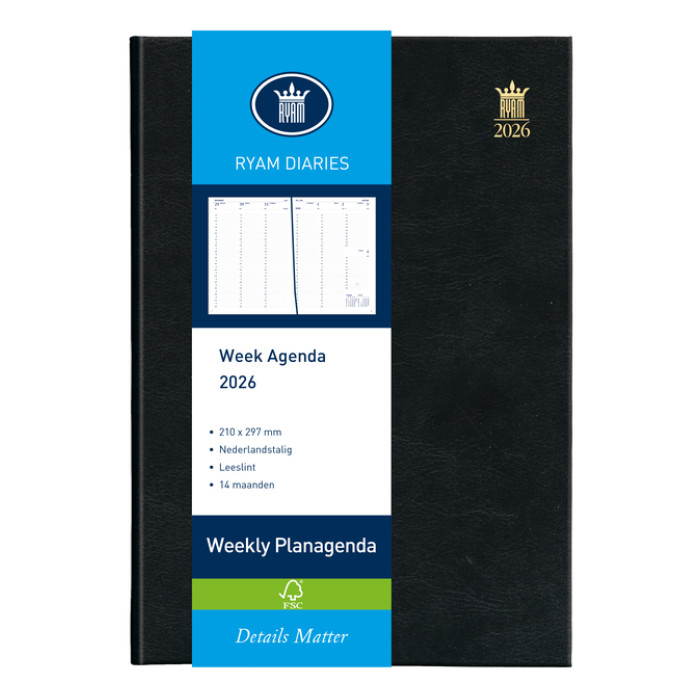 Agenda 2026 Ryam Weekly Mundior 7dagen/2pagina's zwart