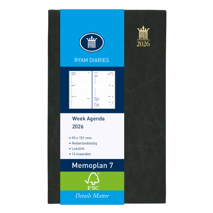 Agenda 2026 Ryam Memoplan 7 Mundior 7dagen/2pagina's zwart