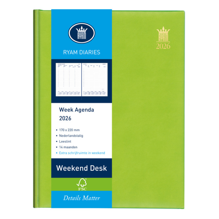Agenda 2026 Ryam Weekplan Weekend Desk Lazio 7dagen/2pagina's assorti