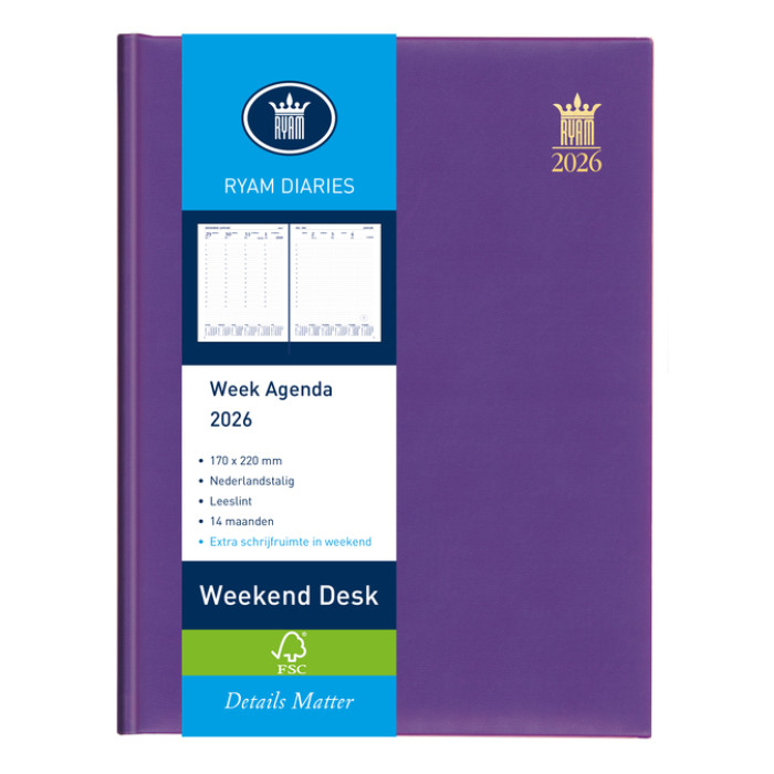 Agenda 2026 Ryam Weekplan Weekend Desk Lazio 7dagen/2pagina's assorti