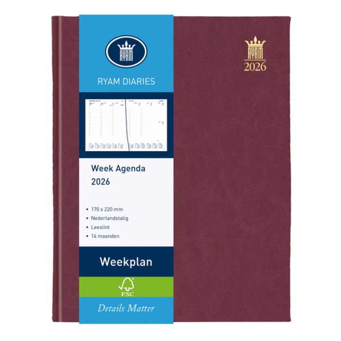 Agenda 2026 Ryam Weekplan Mundior 7dagen/2pagina's bordeaux