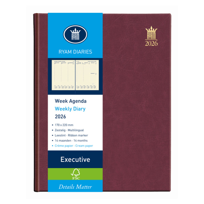 Agenda 2026 Ryam Executive Mundior 7dagen/2pagina's bordeaux