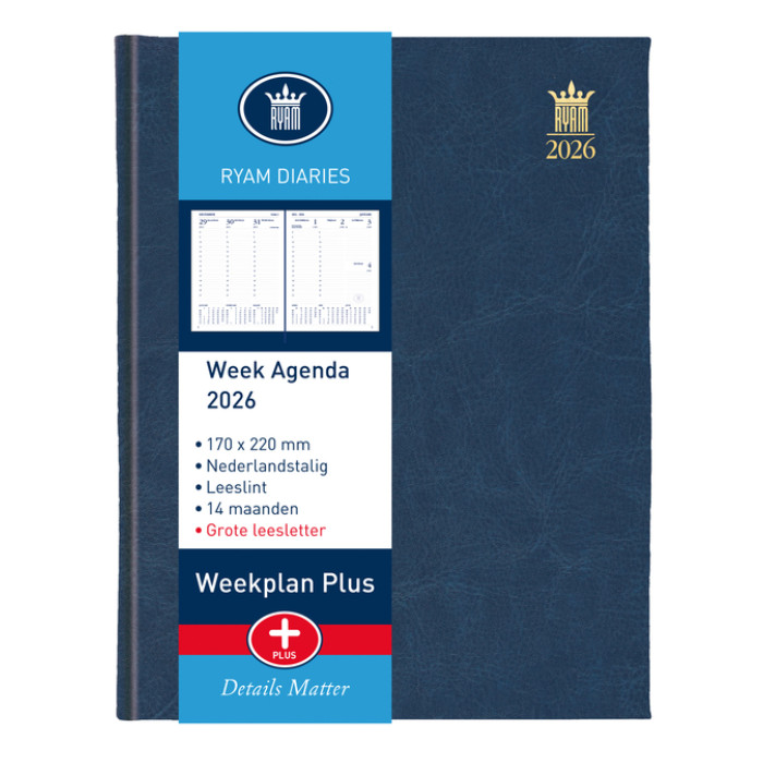 Agenda 2026 Ryam Weekplan Plus Mundior groot letter 7dagen/2pagina's assorti