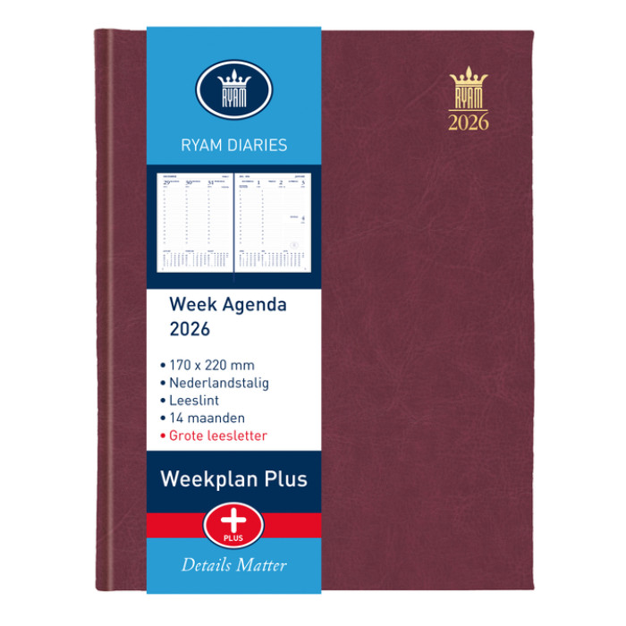 Agenda 2026 Ryam Weekplan Plus Mundior groot letter 7dagen/2pagina's assorti