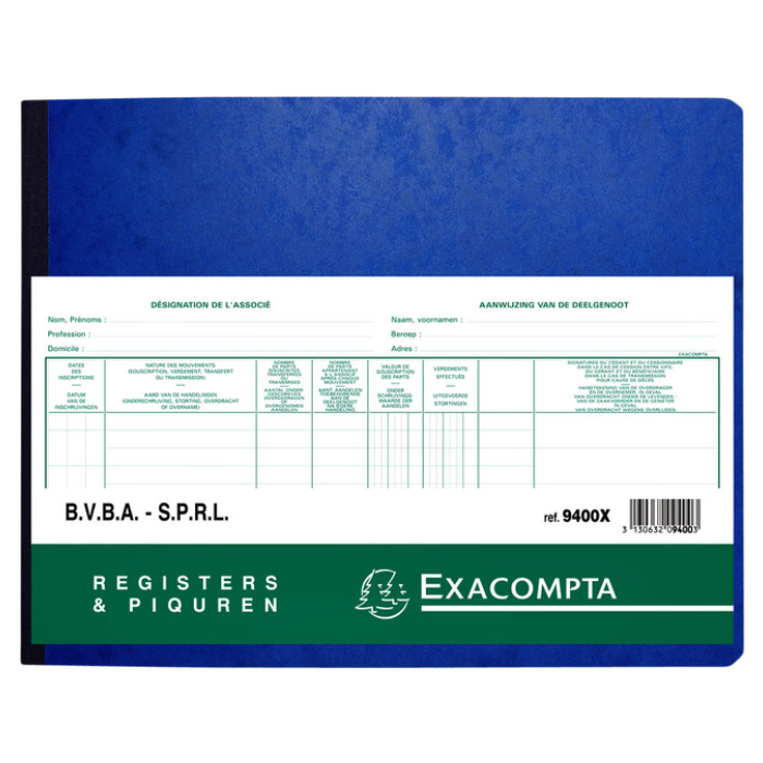 Register Piqure aandeelhouder BVBA/ SPRL 320x240mm 80vel groen