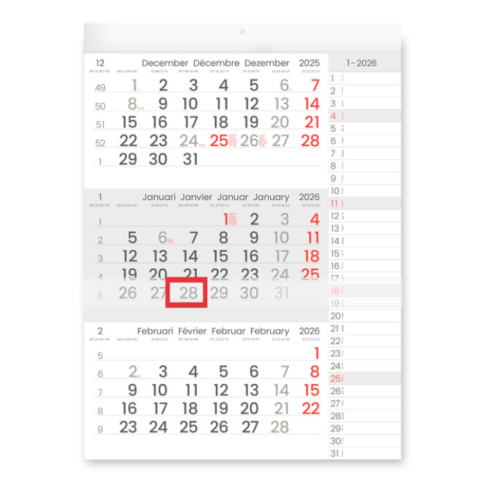 3-Maandkalender 2026 INNI Manager compact-formaat notes