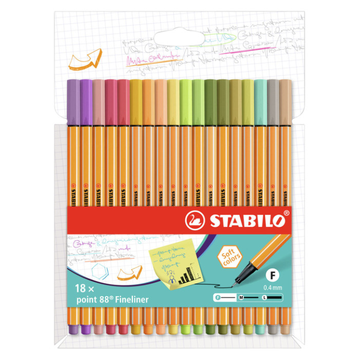 Fineliner STABILO point 88/18 fijn assorti 18 stuks