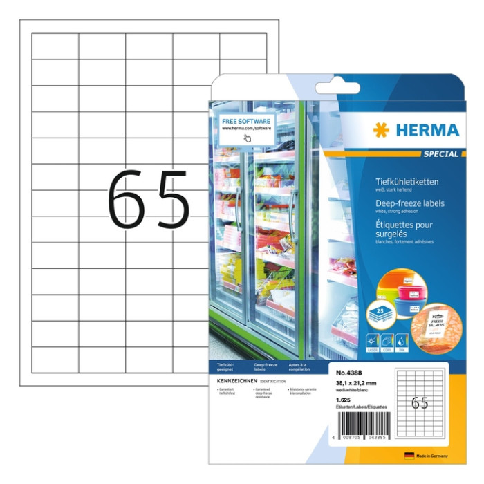 Etiket HERMA 4388 38.1x21.2mm diepvries wit 1625 etiketten