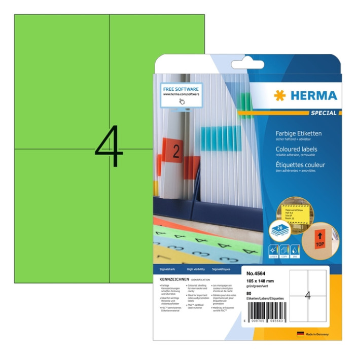 Etiket HERMA 4564 105x148mm groen 80 etiketten