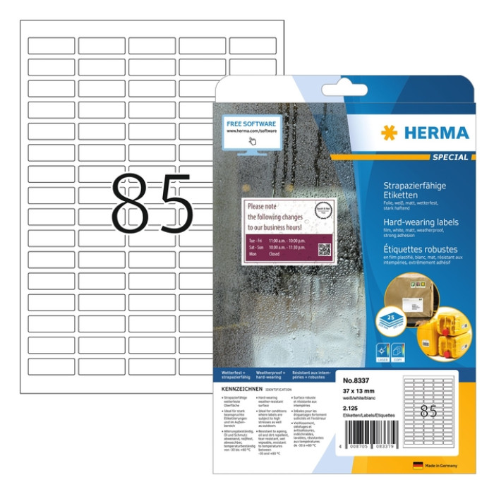Etiket HERMA 8337 37x13mm weerbestendig wit 2125 etiketten