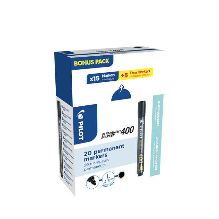 Permanent marker PILOT 400 schuin breed zwart 15+5 gratis