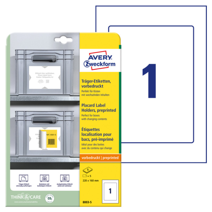 Positioneeretiket Avery Zweckform 8003 220x160mm bedrukt 5 etiketten