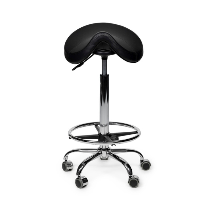 Zadelkruk Office Premium hoog met voetring harde wielen zw