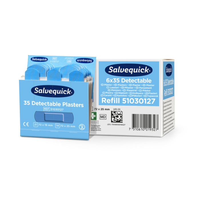 Pleisters Salvequick blauw detectabel refill 6x 35 stuks