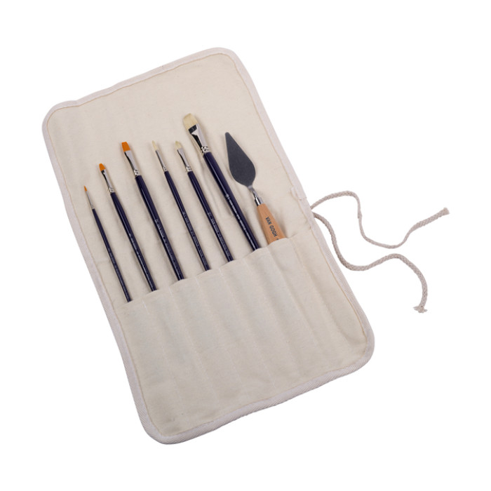 Olie en Acryl penselenset Talens Van Gogh etui met 6 penselen en schildersmes wit