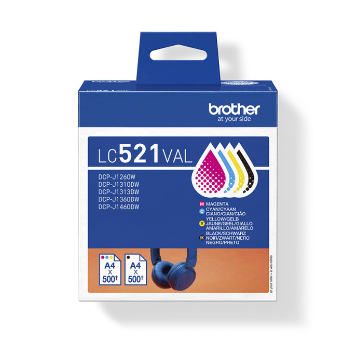 Inktcartridge Brother LC-521 zwart + 3 kleuren