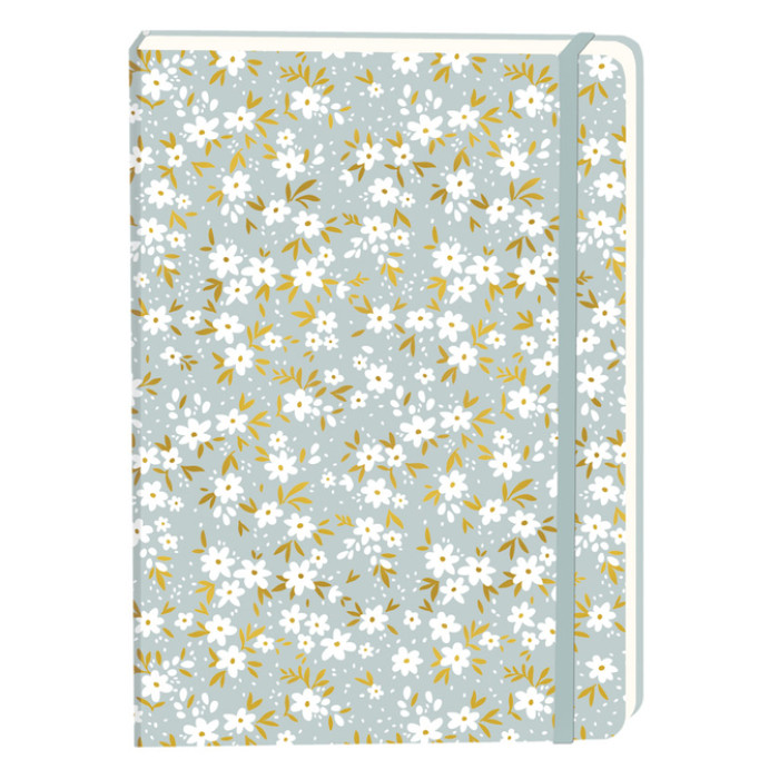 Notitieboek witte bloemen A5 lijn 92 pagina's softcover grijs