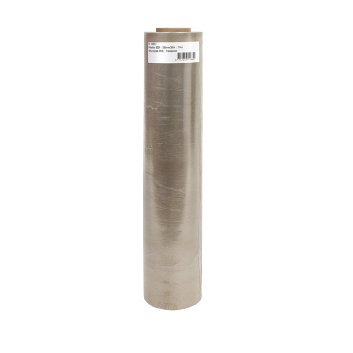 Wikkelfolie IEZZY 500mmx300m 17mu 100% recycled (PCR) transparant