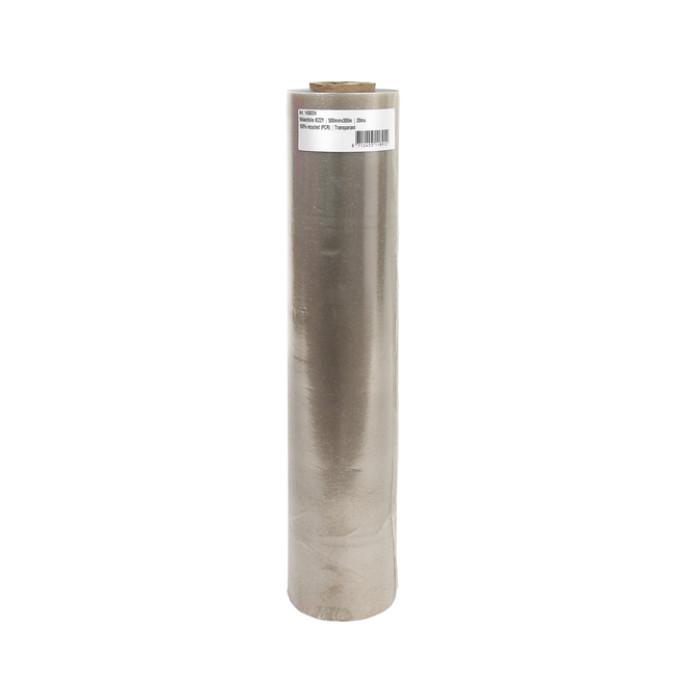 Wikkelfolie IEZZY 500mmx300m 20mu 100% recycled (PCR) transparant