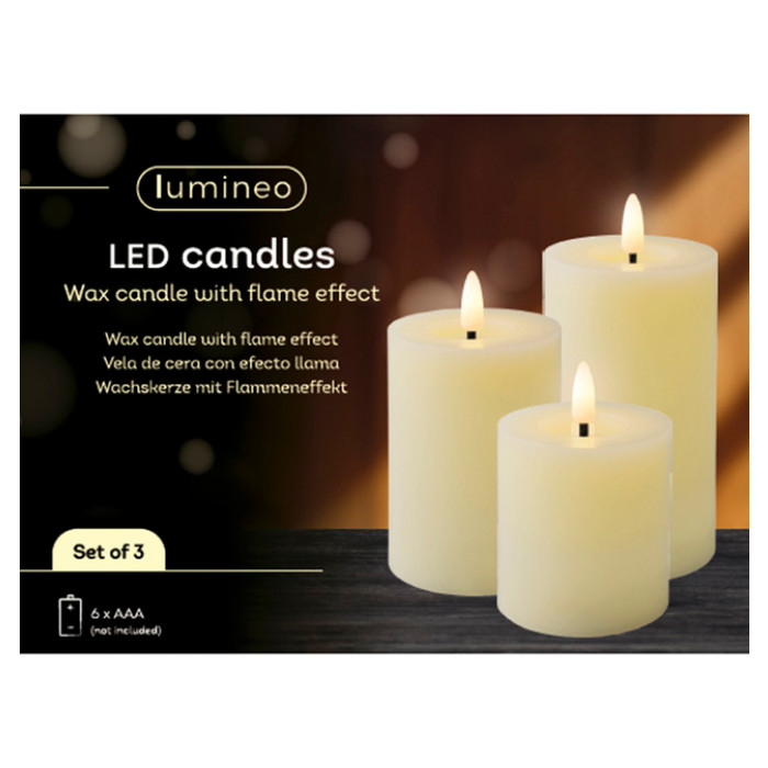 Kaarsenset LED Lumineo warm-wit 3 stuks