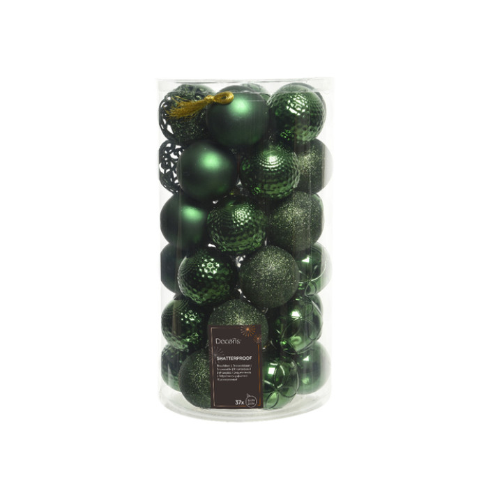 Kerstballen Decoris assorti dennengroen koker à 37 stuks