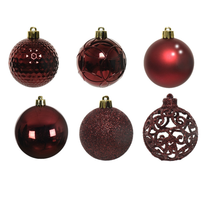 Kerstballen Decoris assorti ossenbloed-rood koker à 37 stuks