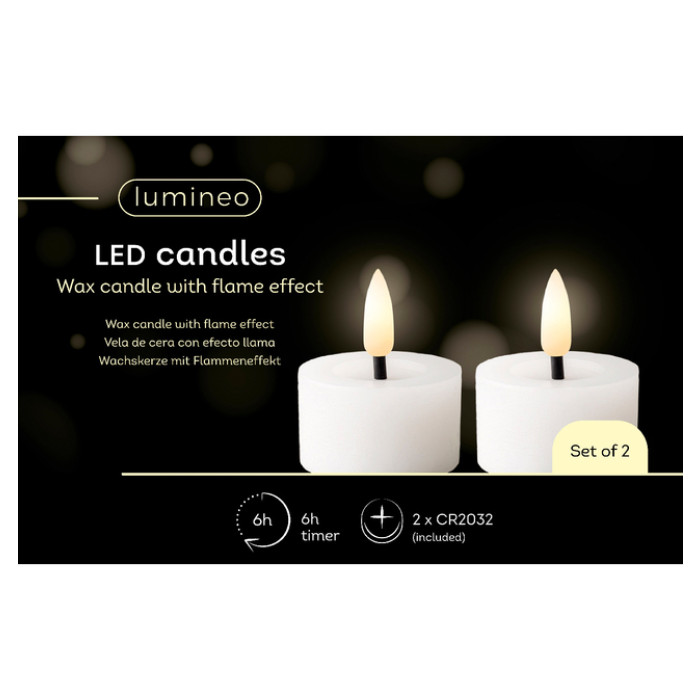 Theelicht LED Lumineo wax wit 2 stuks