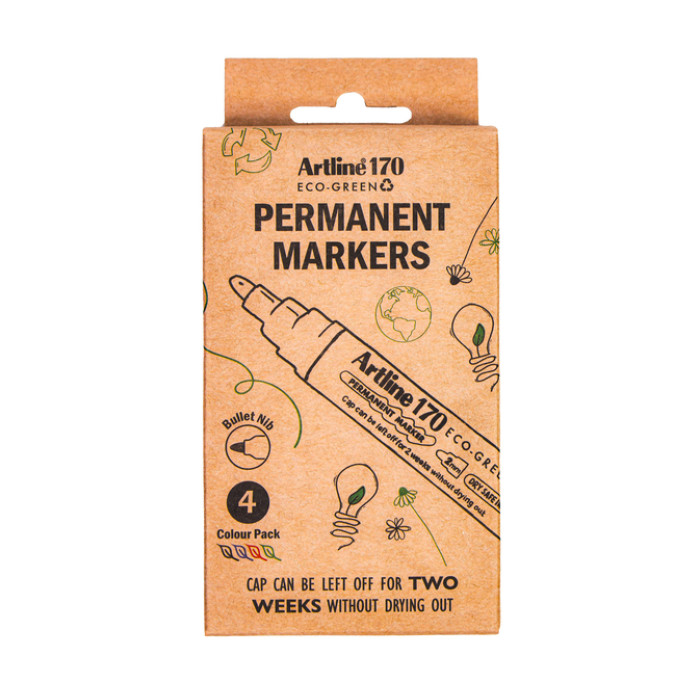 Permanent marker Artline 170 Dry Safe Eco rond medium ass 4 stuks
