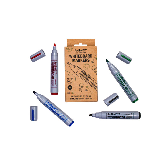 Whiteboardmarker Artline 517 Dry Safe Eco rond medium ass 4 stuks