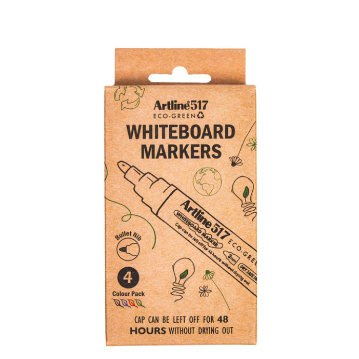Whiteboardmarker Artline 517 Dry Safe Eco rond medium ass 4 stuks