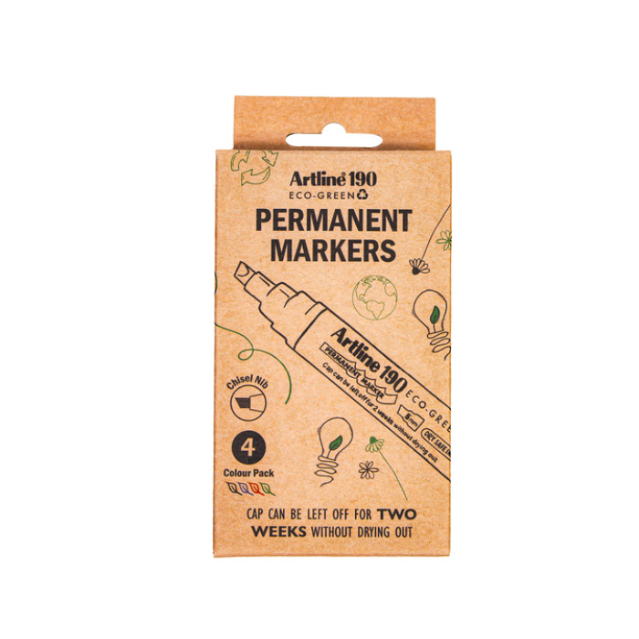 Permanent marker Artline 190  Dry Safe Eco schuin 2-5mm assorti 4 stuks