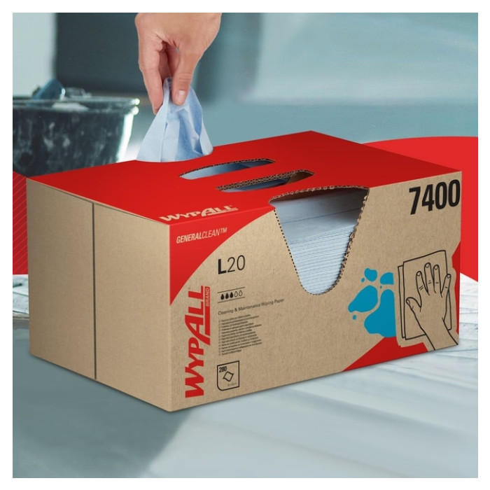Poetsdoek WypAll L20 GeneralClean 420x330mm 280vel dispenserdoos blauw 7400