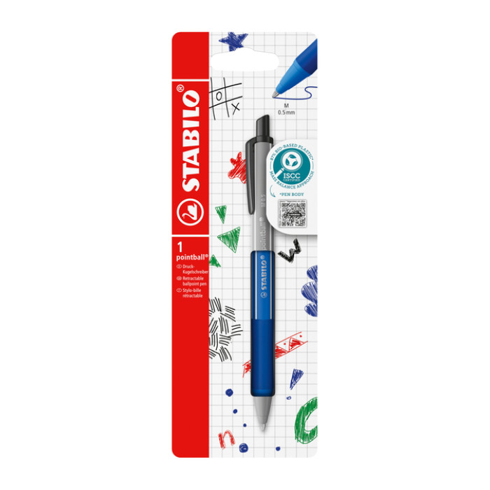 Balpen STABILO pointball colorful medium blauw blister à 1 stuk