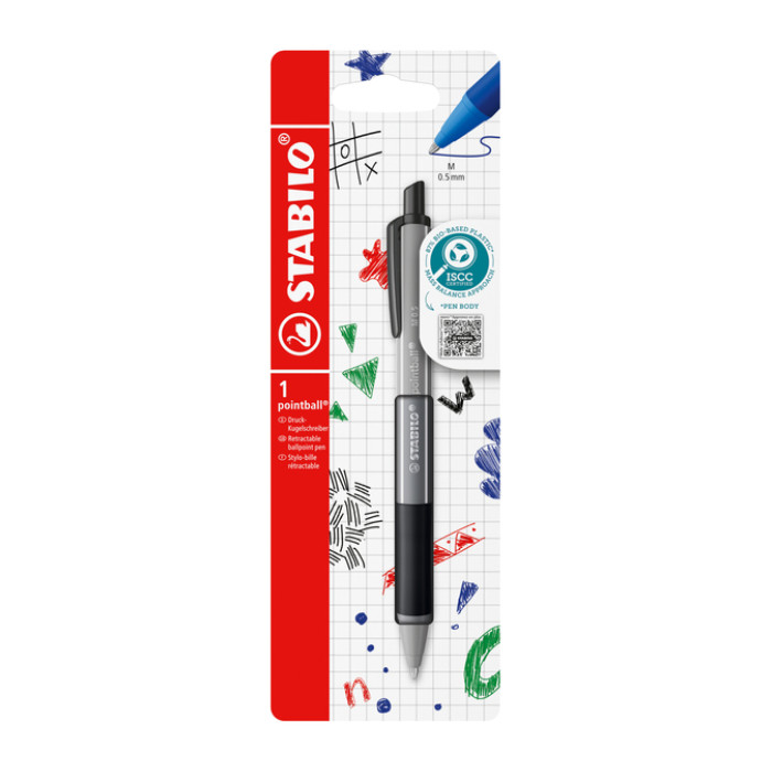 Balpen STABILO pointball colorful medium zwart blister à 1 stuk
